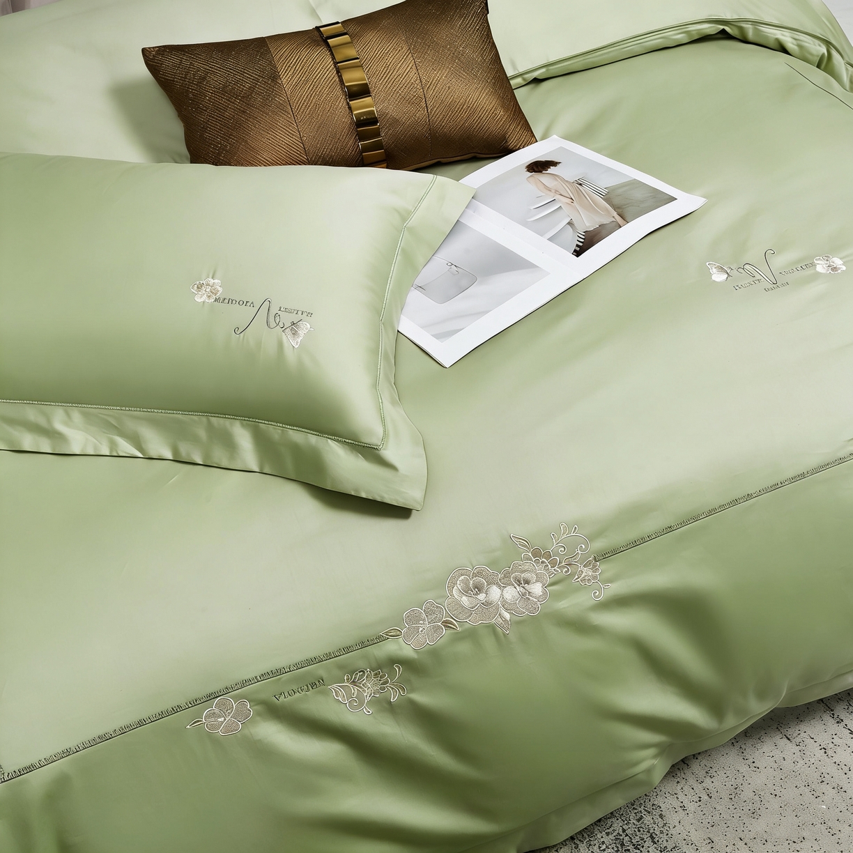 91家纺网 家纺一手货源 找家纺 U品汇 2026全棉纯棉刺绣花四件套40支长绒棉100%棉礼盒包装 华庭韵-昧青