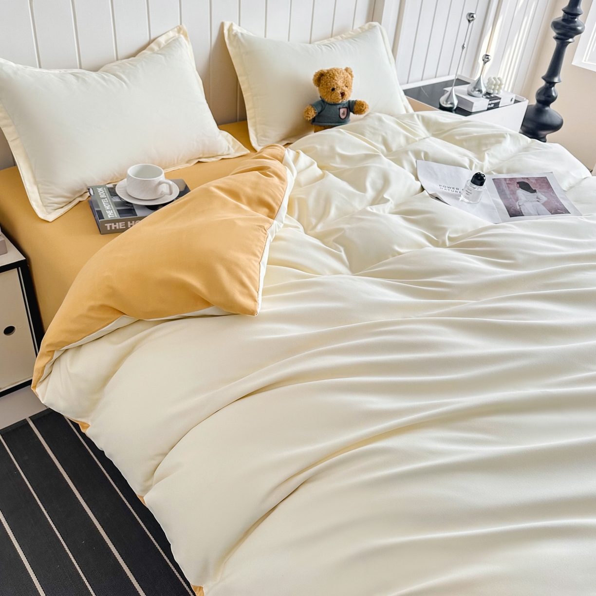 91家纺网 家纺一手货源 找家纺 佑泽家纺 2026新款亲肤水洗棉四件套 炭烤起司