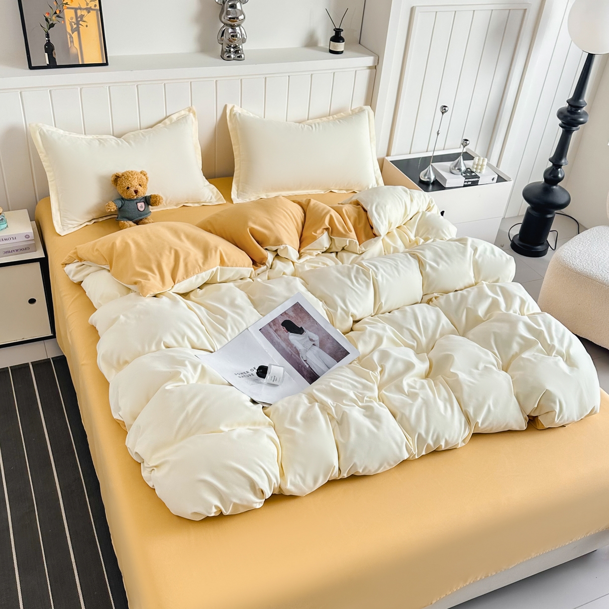 91家纺网 家纺一手货源 找家纺 佑泽家纺 2026新款亲肤水洗棉四件套 炭烤起司