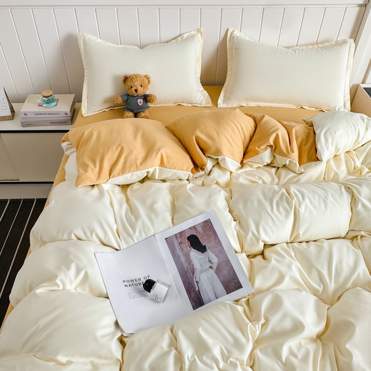 91家纺网 家纺一手货源 找家纺 佑泽家纺 2026新款亲肤水洗棉四件套 炭烤起司