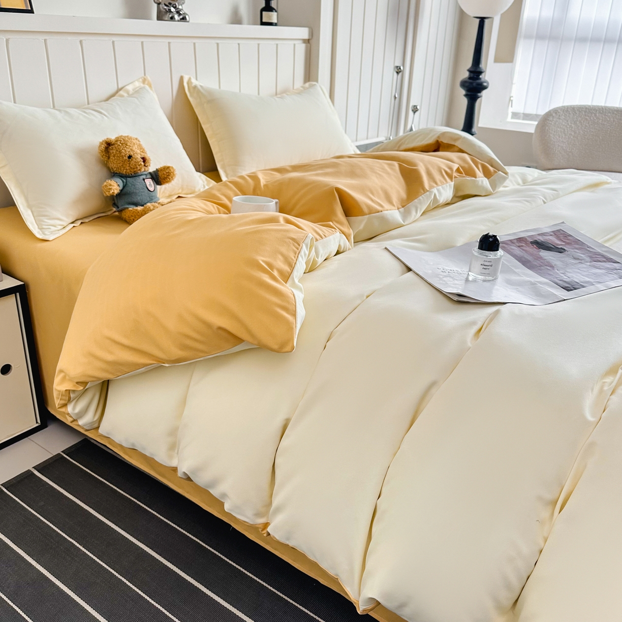 91家纺网 家纺一手货源 找家纺 佑泽家纺 2026新款亲肤水洗棉四件套 炭烤起司