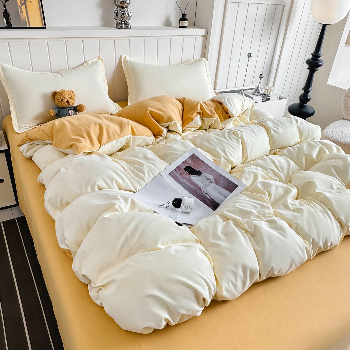 91家纺网 家纺一手货源 找家纺 佑泽家纺 2026新款亲肤水洗棉四件套 炭烤起司