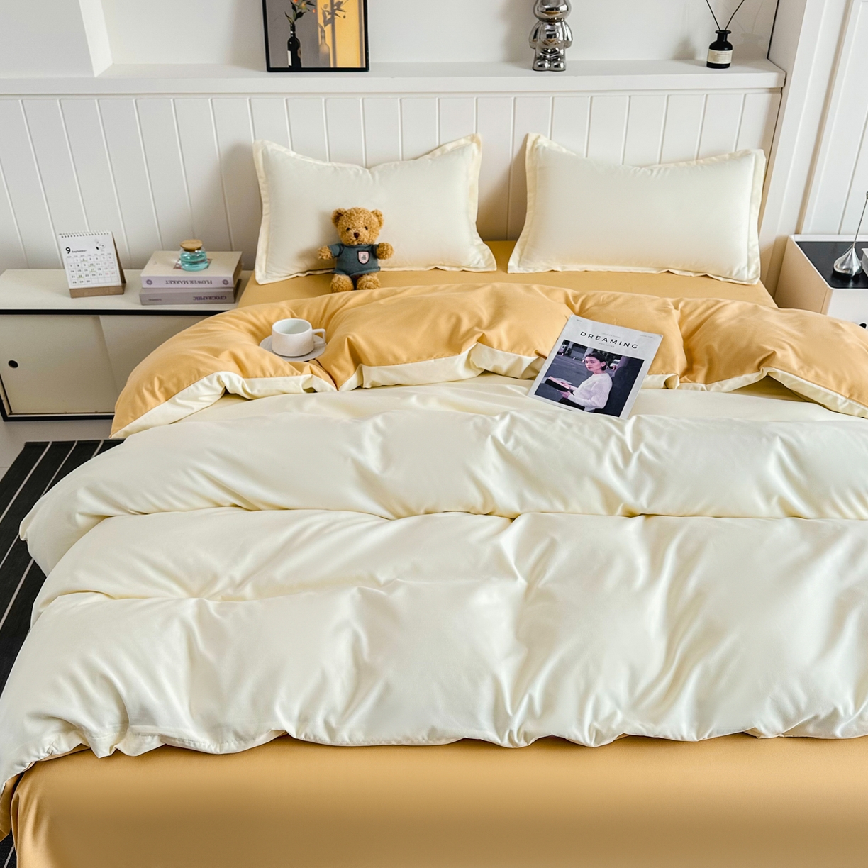 91家纺网 家纺一手货源 找家纺 佑泽家纺 2026新款亲肤水洗棉四件套 炭烤起司