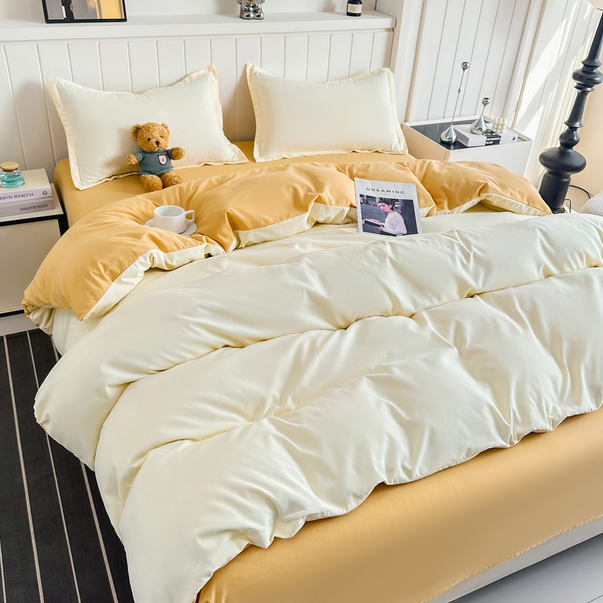 91家纺网 家纺一手货源 找家纺 佑泽家纺 2026新款亲肤水洗棉四件套 炭烤起司