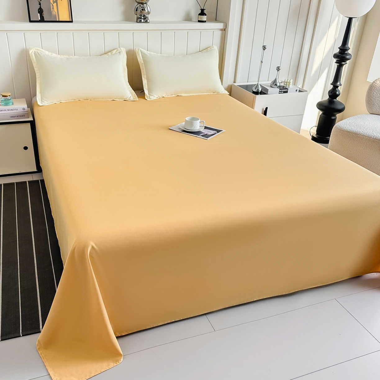 91家纺网 家纺一手货源 找家纺 佑泽家纺 2026新款亲肤水洗棉四件套 炭烤起司