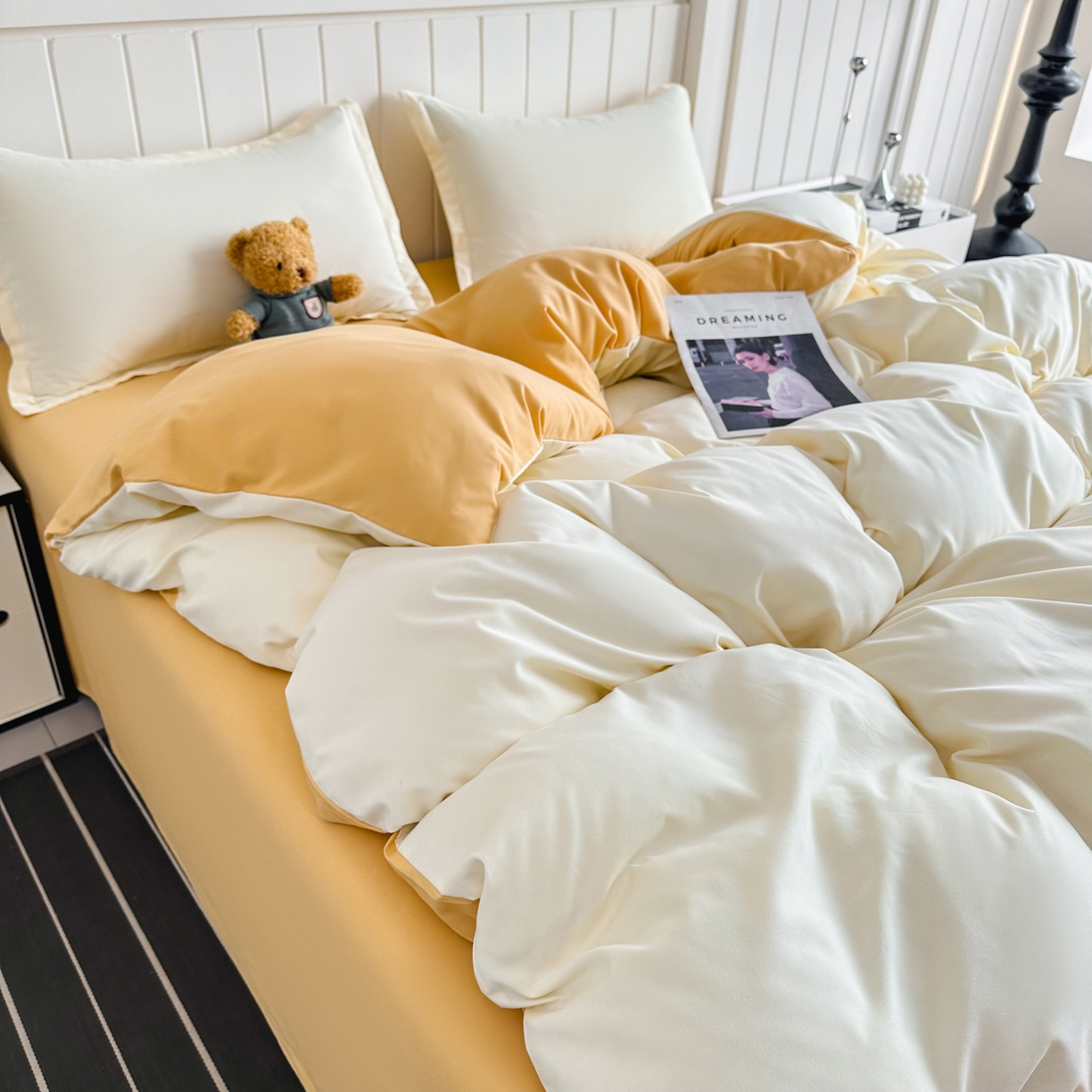 91家纺网 家纺一手货源 找家纺 佑泽家纺 2026新款亲肤水洗棉四件套 炭烤起司