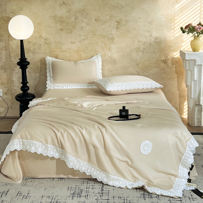 91家纺网 家纺一手货源 找家纺 桂雅居家纺 2026新款百支天丝（酵素水洗工艺）-维纳斯法式女神被（单夏被充值会员-15，夏被四件套充值会员-20，送精美包装） 温柔粉