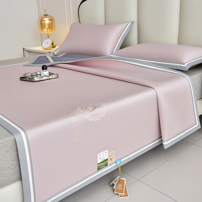 91家纺网 家纺一手货源 找家纺 小牛席业 2026新款ALL cool 全凉感绣花凉感冰丝席凉席席子 ALL cool-粉色