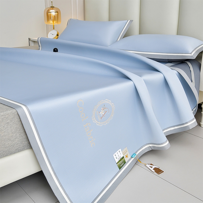 91家纺网 家纺一手货源 找家纺 小牛席业 2026新款ALL cool 全凉感绣花凉感冰丝席凉席席子 ALL cool-蓝色