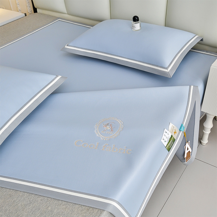 91家纺网 家纺一手货源 找家纺 小牛席业 2026新款ALL cool 全凉感绣花凉感冰丝席凉席席子 ALL cool-蓝色