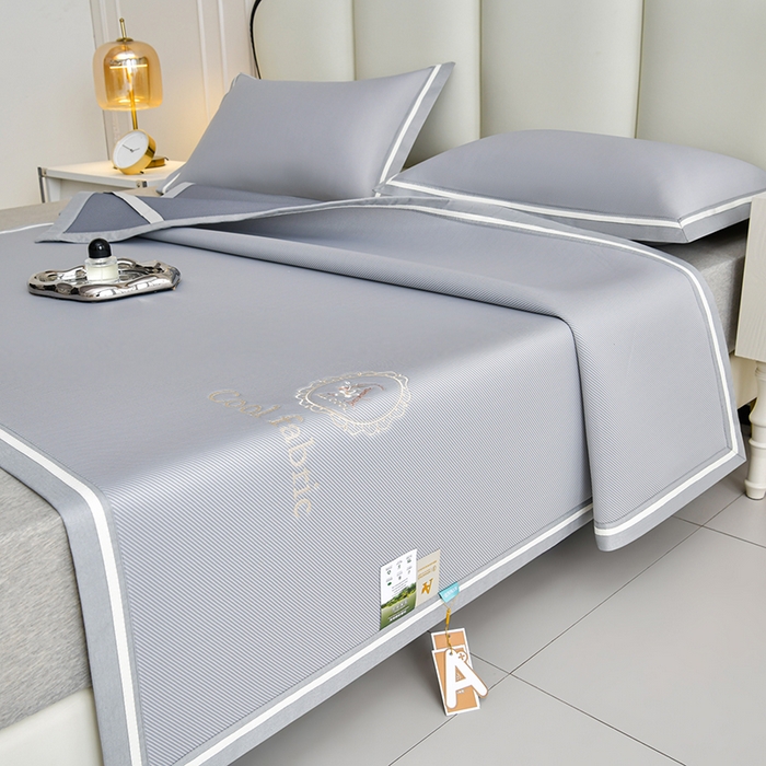 91家纺网 家纺一手货源 找家纺 小牛席业 2026新款ALL cool 全凉感绣花凉感冰丝席凉席席子 ALL cool-灰色