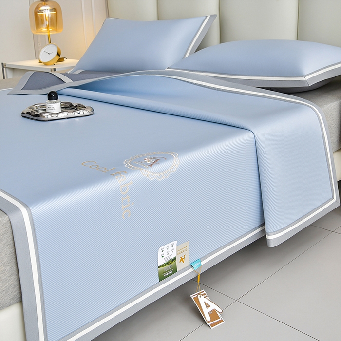 91家纺网 家纺一手货源 找家纺 小牛席业 2026新款ALL cool 全凉感绣花凉感冰丝席凉席席子 ALL cool-蓝色