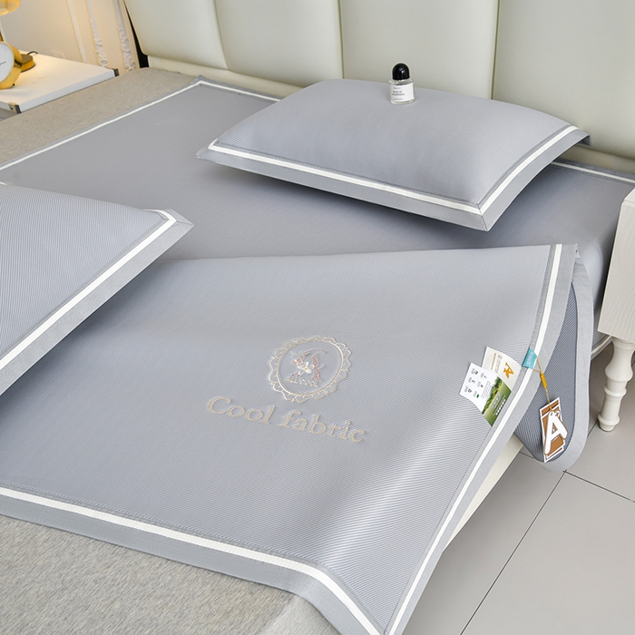 91家纺网 家纺一手货源 找家纺 小牛席业 2026新款ALL cool 全凉感绣花凉感冰丝席凉席席子 ALL cool-灰色