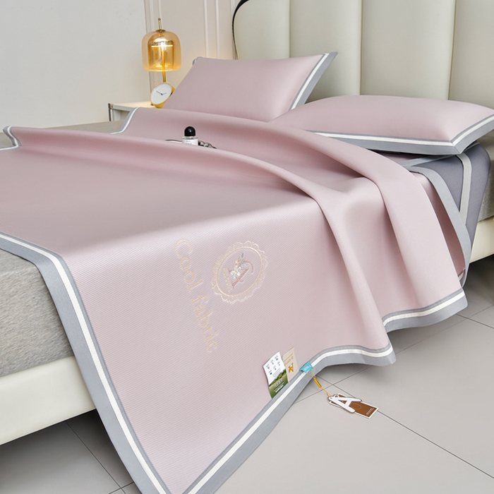 91家纺网 家纺一手货源 找家纺 小牛席业 2026新款ALL cool 全凉感绣花凉感冰丝席凉席席子 ALL cool-粉色