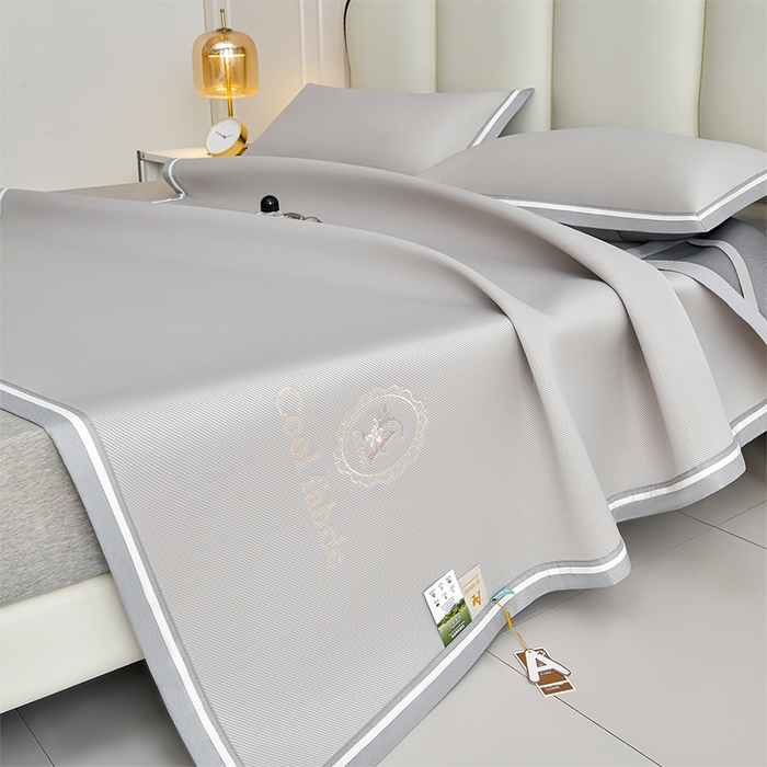 91家纺网 家纺一手货源 找家纺 小牛席业 2026新款ALL cool 全凉感绣花凉感冰丝席凉席席子 ALL cool-香槟