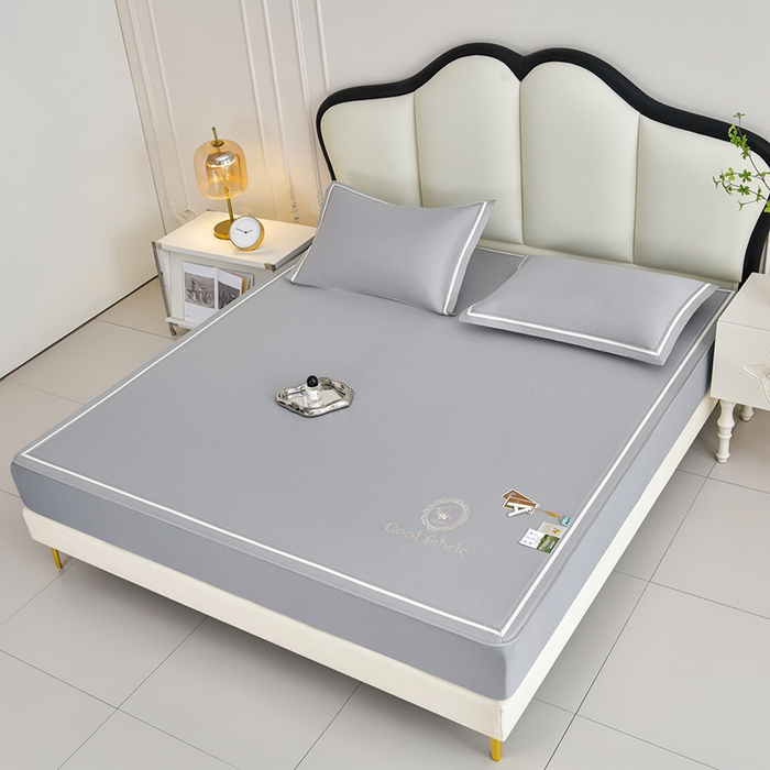 91家纺网 家纺一手货源 找家纺 小牛席业 2026新款ALL cool 全凉感绣花凉感冰丝席凉席席子床笠款 ALL cool-灰色