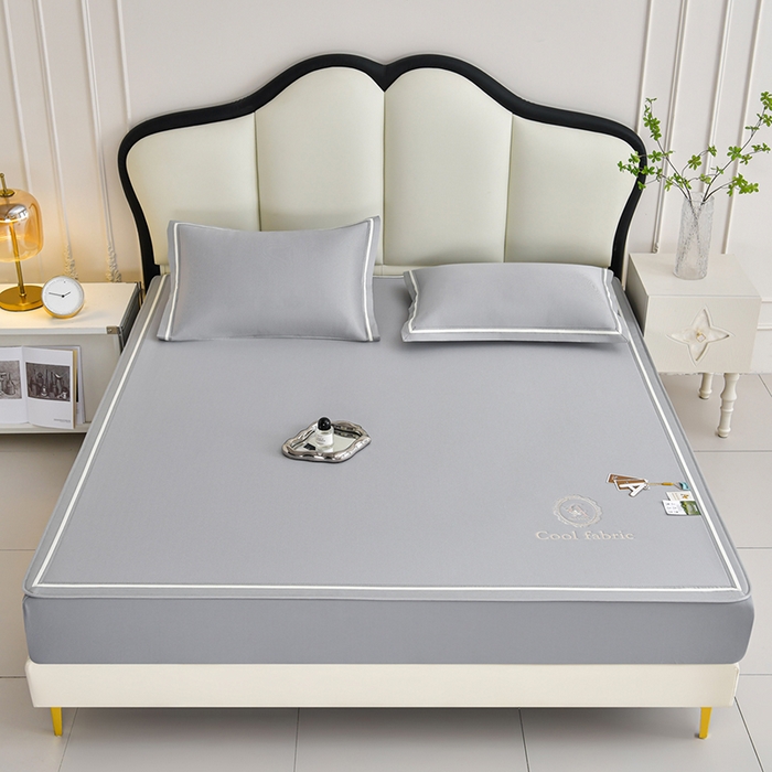 91家纺网 家纺一手货源 找家纺 小牛席业 2026新款ALL cool 全凉感绣花凉感冰丝席凉席席子床笠款 ALL cool-灰色