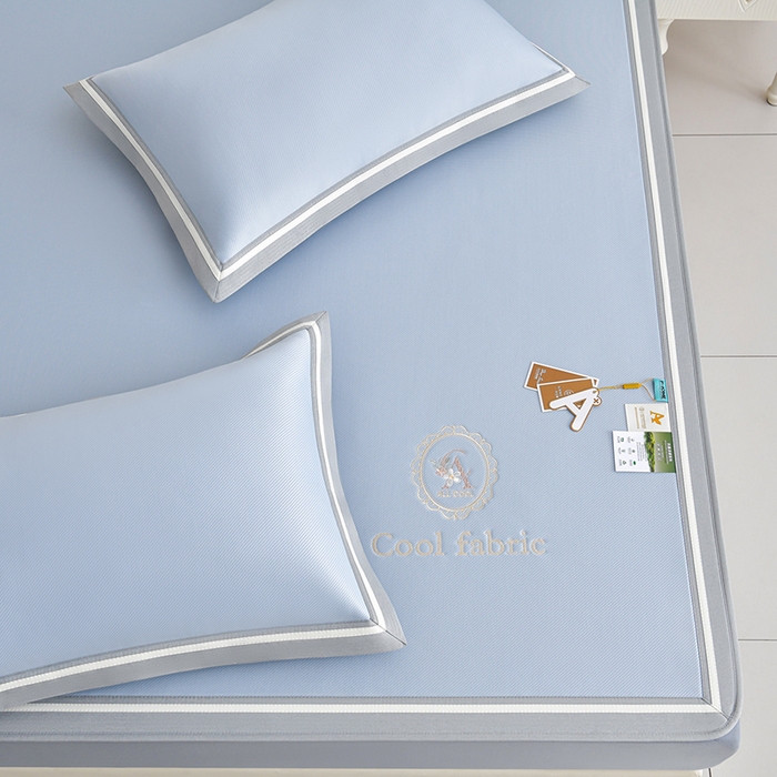 91家纺网 家纺一手货源 找家纺 小牛席业 2026新款ALL cool 全凉感绣花凉感冰丝席凉席席子床笠款 ALL cool-蓝色