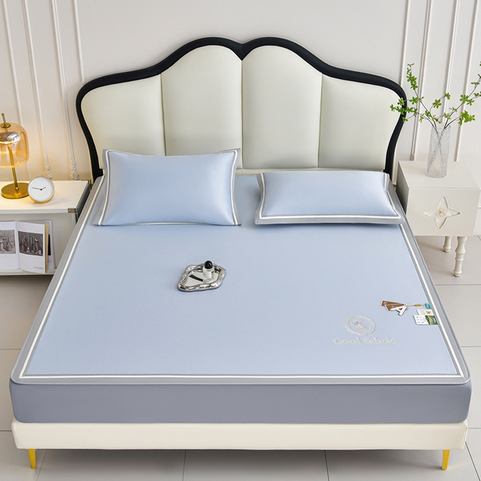 91家纺网 家纺一手货源 找家纺 小牛席业 2026新款ALL cool 全凉感绣花凉感冰丝席凉席席子床笠款 ALL cool-蓝色