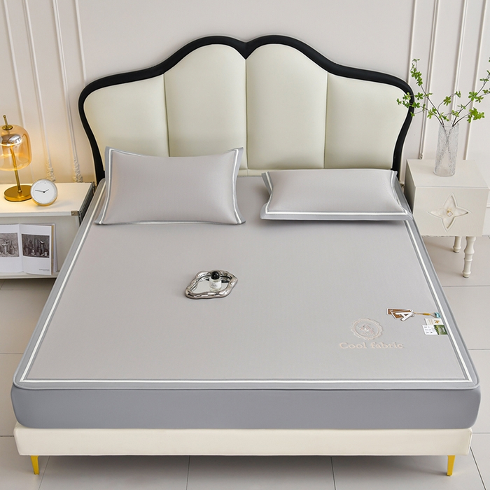 91家纺网 家纺一手货源 找家纺 小牛席业 2026新款ALL cool 全凉感绣花凉感冰丝席凉席席子床笠款 ALL cool-香槟