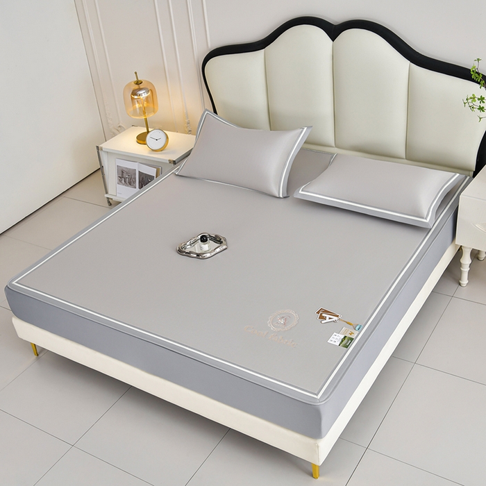 91家纺网 家纺一手货源 找家纺 小牛席业 2026新款ALL cool 全凉感绣花凉感冰丝席凉席席子床笠款 ALL cool-香槟