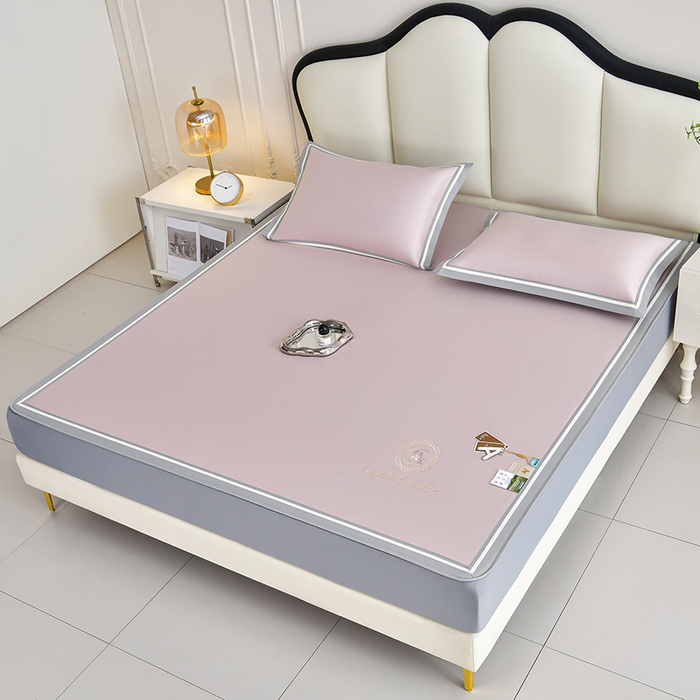 91家纺网 家纺一手货源 找家纺 小牛席业 2026新款ALL cool 全凉感绣花凉感冰丝席凉席席子床笠款 ALL cool-粉色