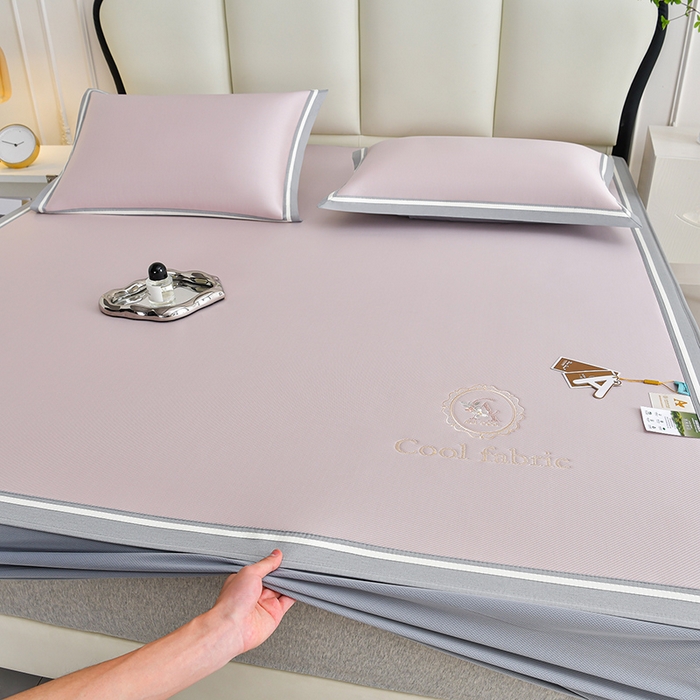 91家纺网 家纺一手货源 找家纺 小牛席业 2026新款ALL cool 全凉感绣花凉感冰丝席凉席席子床笠款 ALL cool-粉色