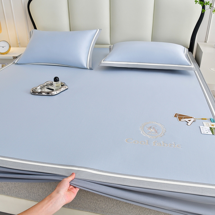 91家纺网 家纺一手货源 找家纺 小牛席业 2026新款ALL cool 全凉感绣花凉感冰丝席凉席席子床笠款 ALL cool-蓝色