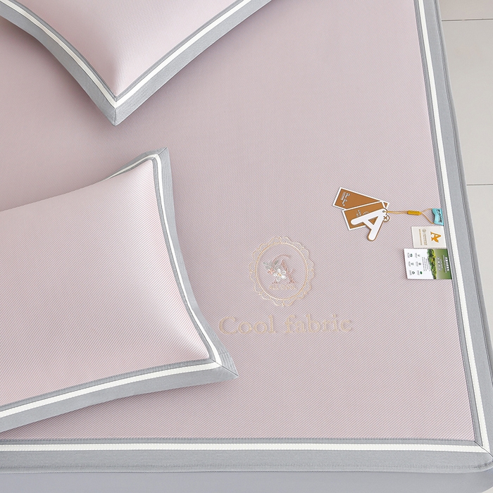 91家纺网 家纺一手货源 找家纺 小牛席业 2026新款ALL cool 全凉感绣花凉感冰丝席凉席席子床笠款 ALL cool-粉色