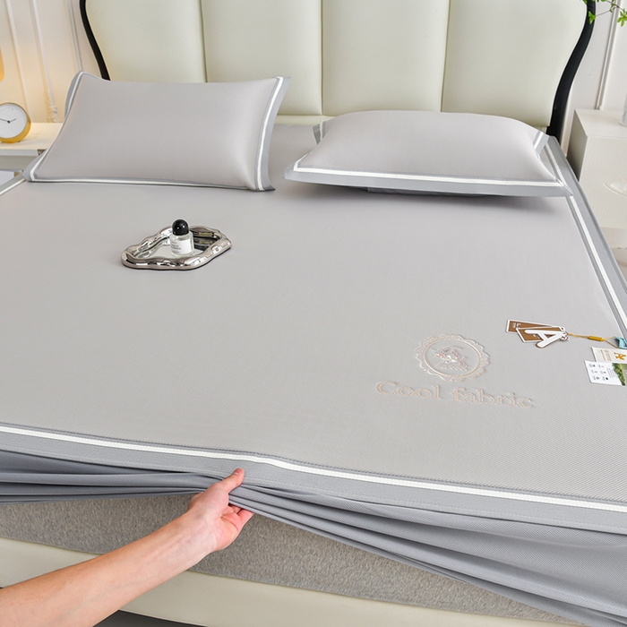 91家纺网 家纺一手货源 找家纺 小牛席业 2026新款ALL cool 全凉感绣花凉感冰丝席凉席席子床笠款 ALL cool-香槟