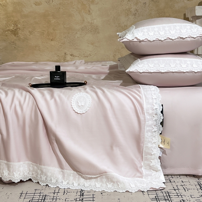 91家纺网 家纺一手货源 找家纺 桂雅居家纺 2026新款百支天丝（酵素水洗工艺）-维纳斯法式女神被（单夏被充值会员-15，夏被四件套充值会员-20，送精美包装） 温柔粉