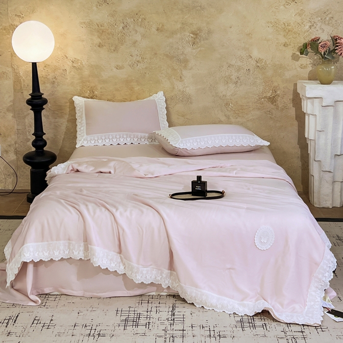 91家纺网 家纺一手货源 找家纺 桂雅居家纺 2026新款百支天丝（酵素水洗工艺）-维纳斯法式女神被（单夏被充值会员-15，夏被四件套充值会员-20，送精美包装） 温柔粉