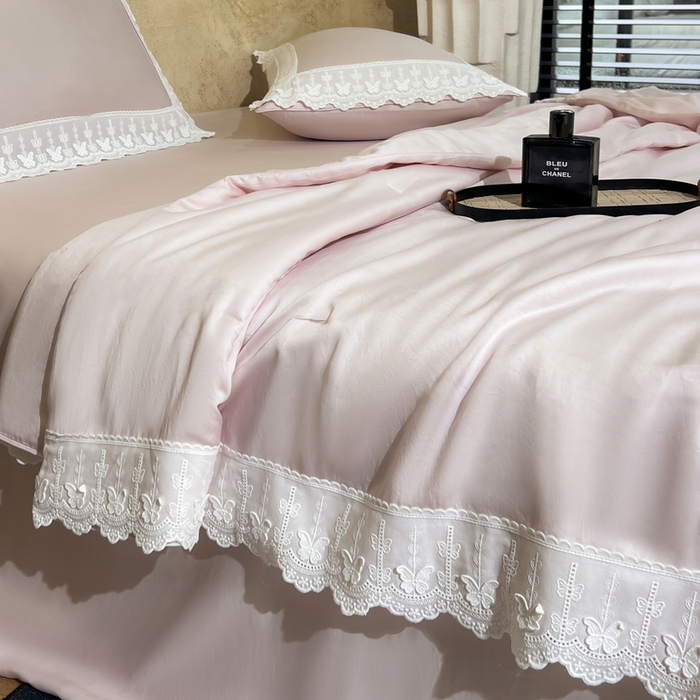 91家纺网 家纺一手货源 找家纺 桂雅居家纺 2026新款百支天丝（酵素水洗工艺）-维纳斯法式女神被（单夏被充值会员-15，夏被四件套充值会员-20，送精美包装） 温柔粉