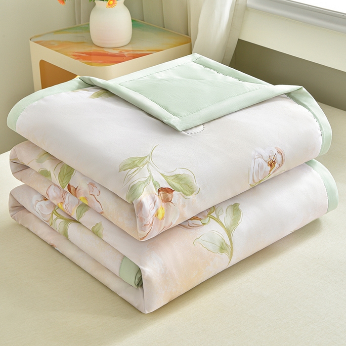 91家纺网 家纺一手货源 找家纺 念家居 2026新款水洗棉夏被夏凉被空调被直播爆款 浅绿百合