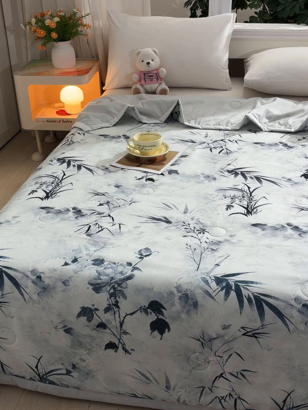 91家纺网 家纺一手货源 找家纺 念家居 2026新款水洗棉夏被夏凉被空调被直播爆款 水墨竹韵