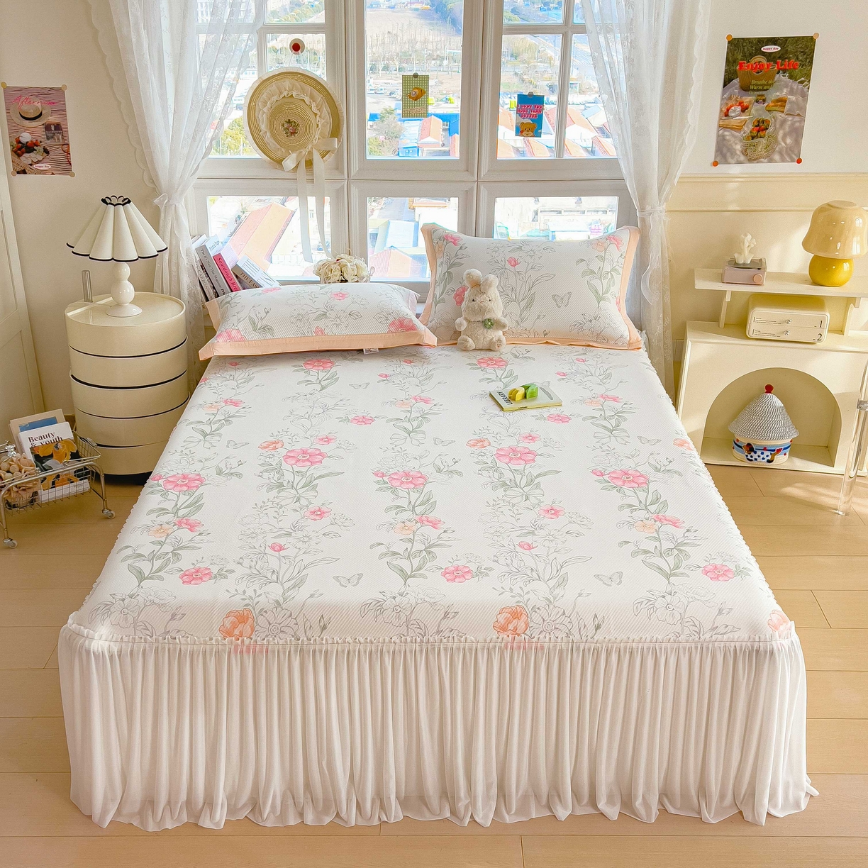 孩子王家纺 2026春夏新款夏季花卉冰丝凉席凉感值过0.21冰豆豆A类可机洗学生宿舍空调软席 牡丹粉 床裙款