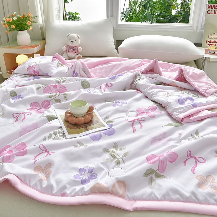 91家纺网 家纺一手货源 找家纺 念家居 2026新款水洗棉夏被夏凉被空调被直播爆款 桃喜粉黛