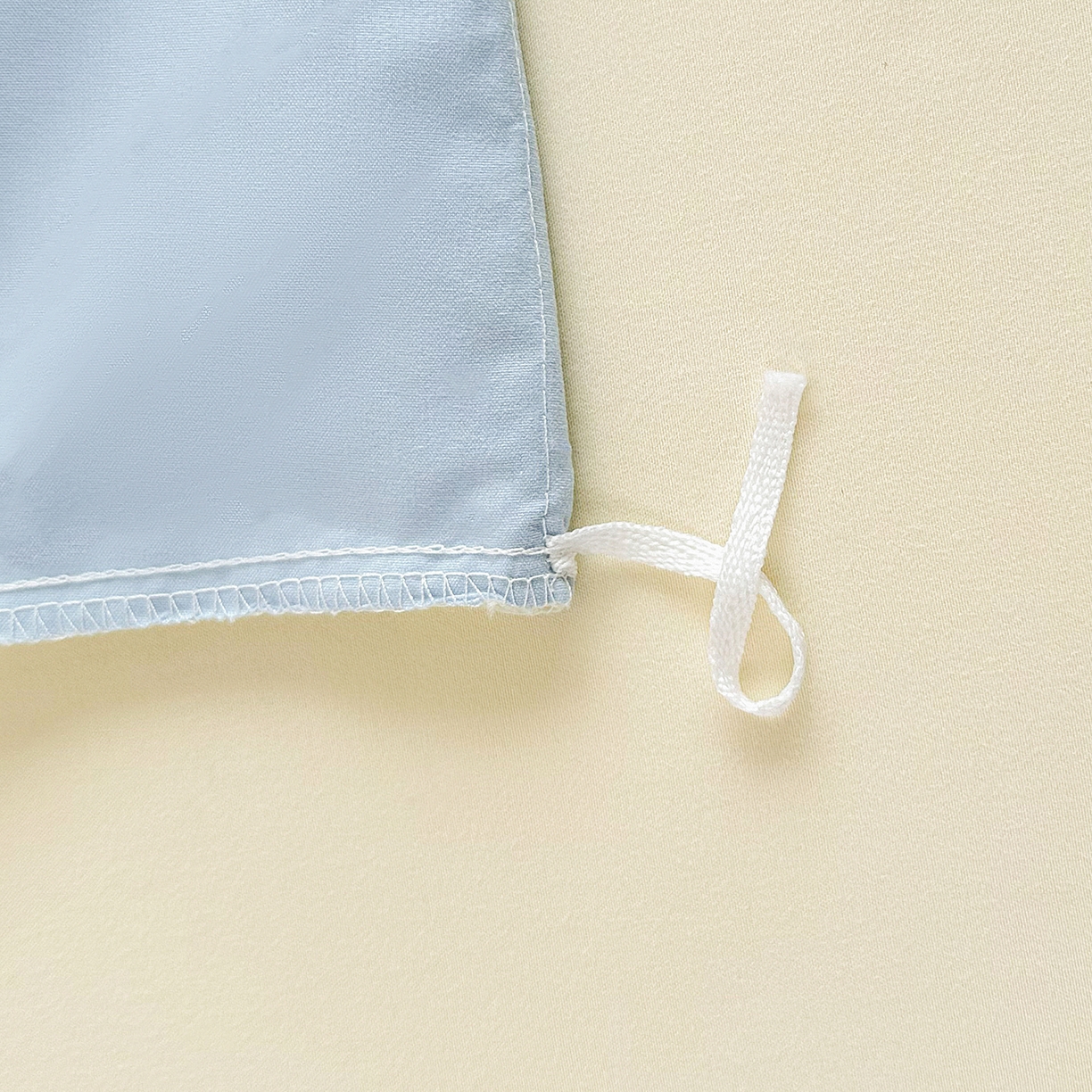 91家纺网 家纺一手货源 找家纺 佑泽家纺 2026新款亲肤水洗棉四件套 天空蓝+奶油黄