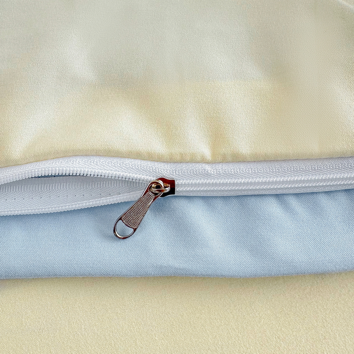 91家纺网 家纺一手货源 找家纺 佑泽家纺 2026新款亲肤水洗棉四件套 天空蓝+奶油黄