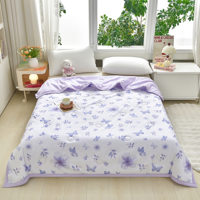 91家纺网 家纺一手货源 找家纺 念家居 2026新款水洗棉夏被夏凉被空调被直播爆款 紫雾丁香