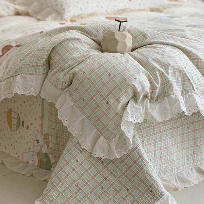 91家纺网 家纺一手货源 找家纺 佰织鑫家居 2026新款全棉法式砂洗棉花床盖款被套四件套 森系小兔