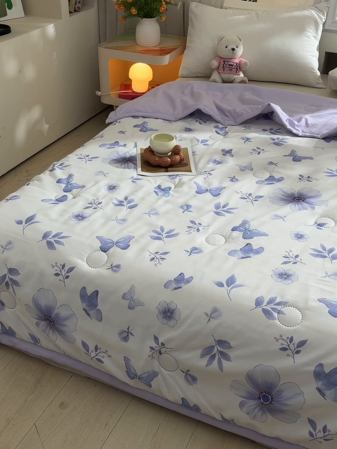 91家纺网 家纺一手货源 找家纺 念家居 2026新款水洗棉夏被夏凉被空调被直播爆款 紫雾丁香