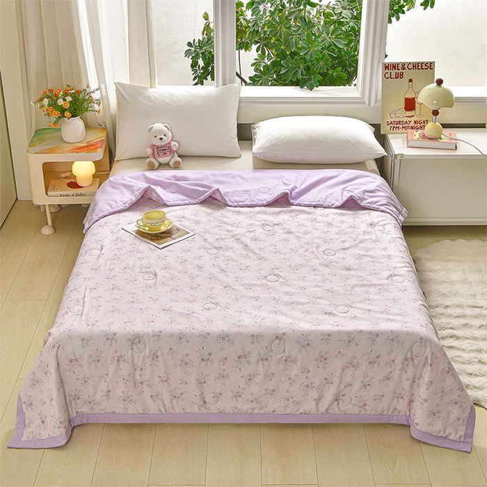 91家纺网 家纺一手货源 找家纺 念家居 2026新款水洗棉夏被夏凉被空调被直播爆款 紫雾花影