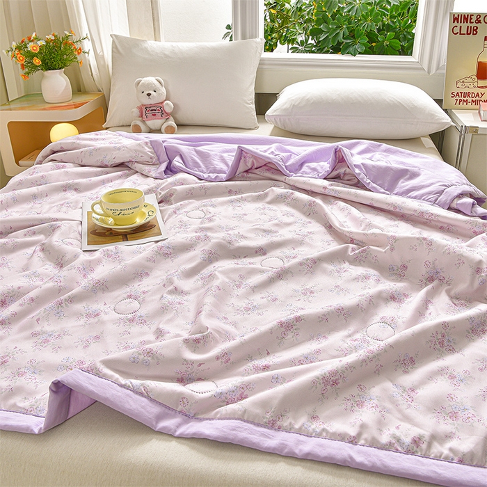 91家纺网 家纺一手货源 找家纺 念家居 2026新款水洗棉夏被夏凉被空调被直播爆款 紫雾花影