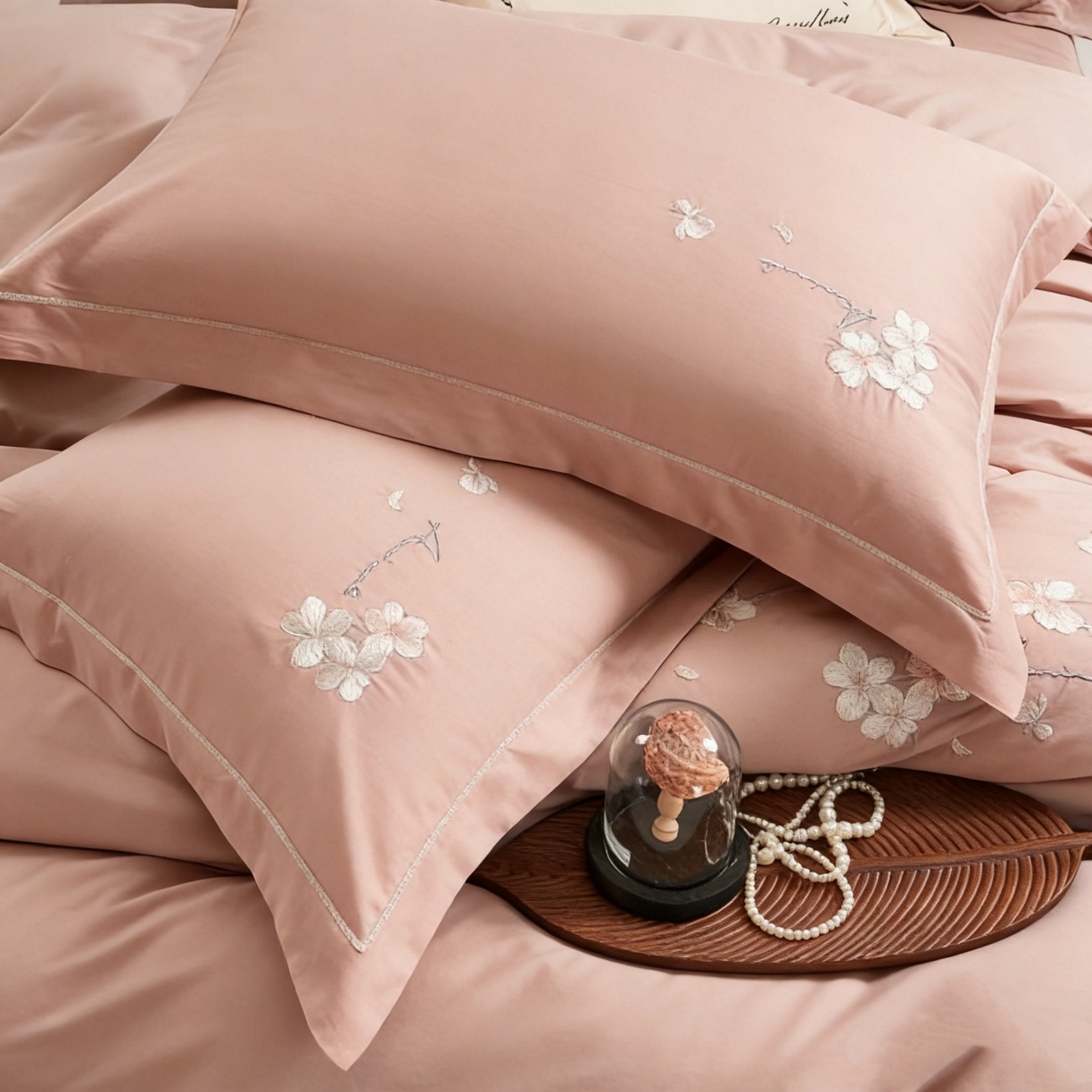 91家纺网 家纺一手货源 找家纺 U品汇 2026全棉纯棉刺绣花四件套40支长绒棉100%棉礼盒包装 梦娜-豆沙