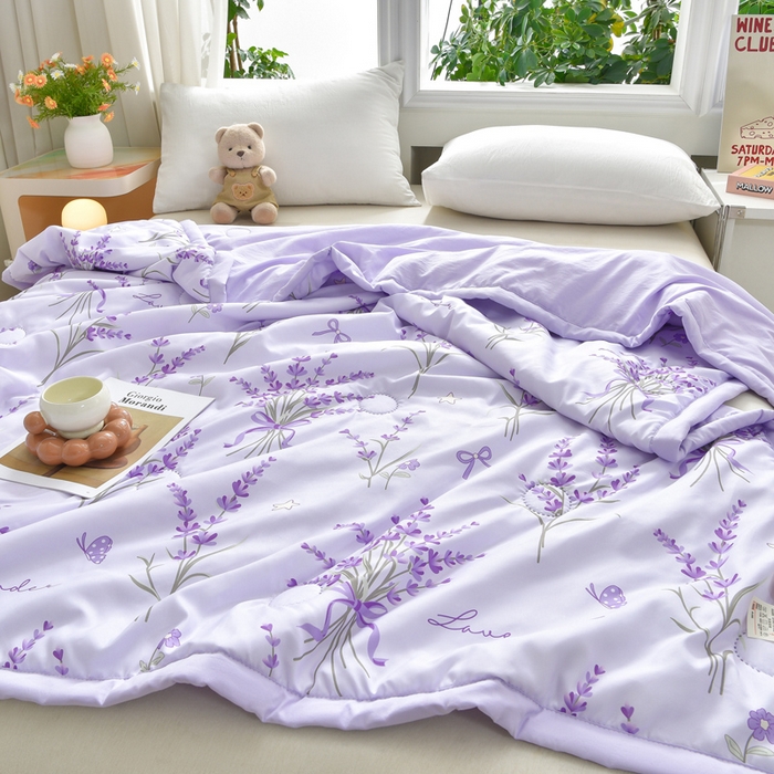 91家纺网 家纺一手货源 找家纺 念家居 2026新款水洗棉夏被夏凉被空调被直播爆款 紫韵薰衣草