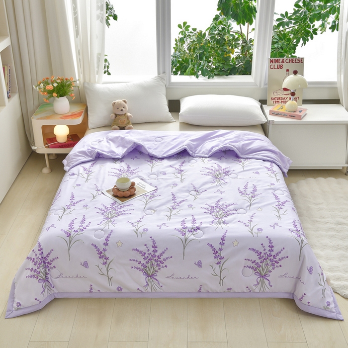 91家纺网 家纺一手货源 找家纺 念家居 2026新款水洗棉夏被夏凉被空调被直播爆款 紫韵薰衣草