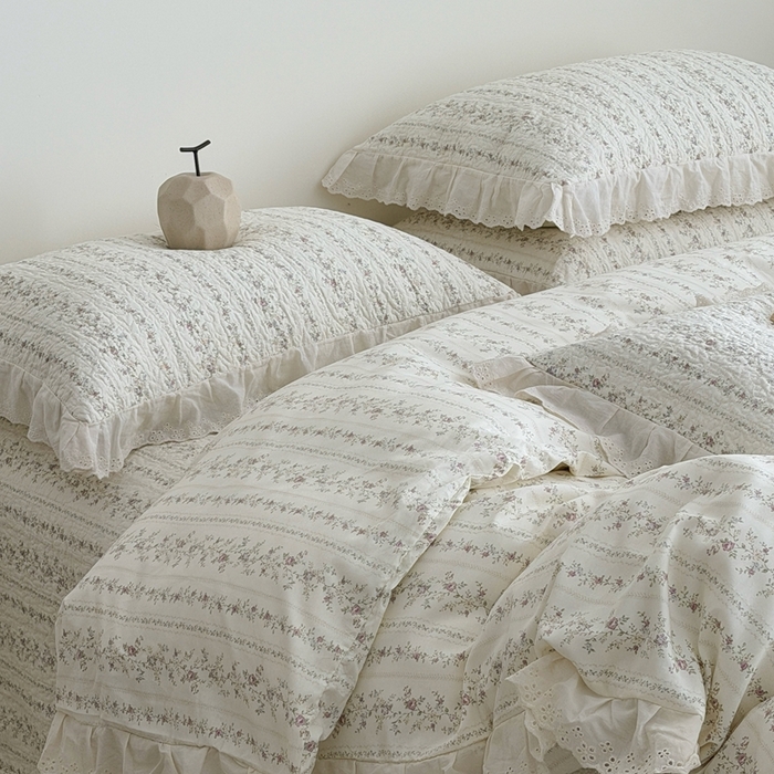 91家纺网 家纺一手货源 找家纺 佰织鑫家居 2026新款全棉法式砂洗棉花床盖款被套四件套 云裳