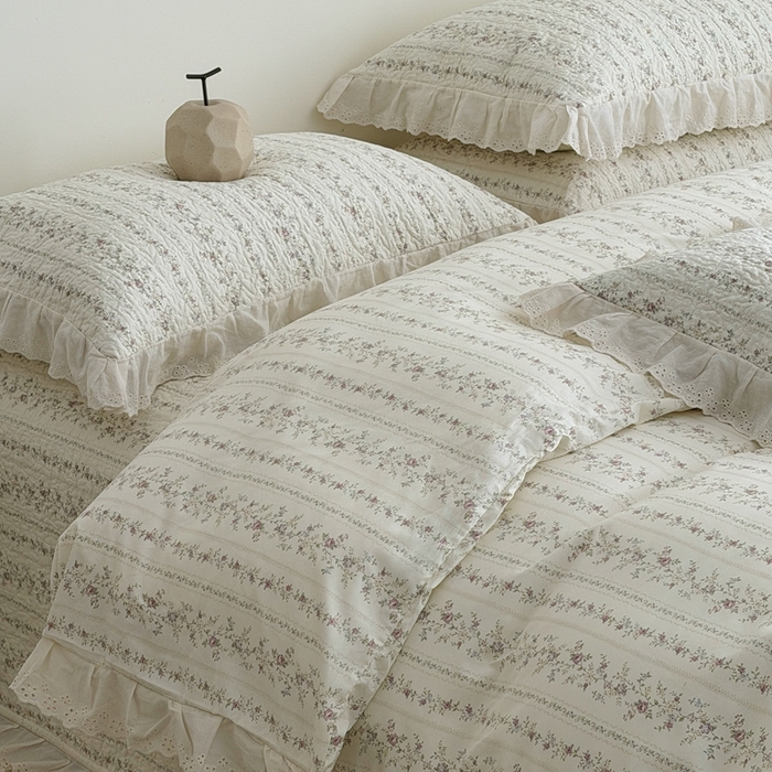 91家纺网 家纺一手货源 找家纺 佰织鑫家居 2026新款全棉法式砂洗棉花床盖款被套四件套 云裳