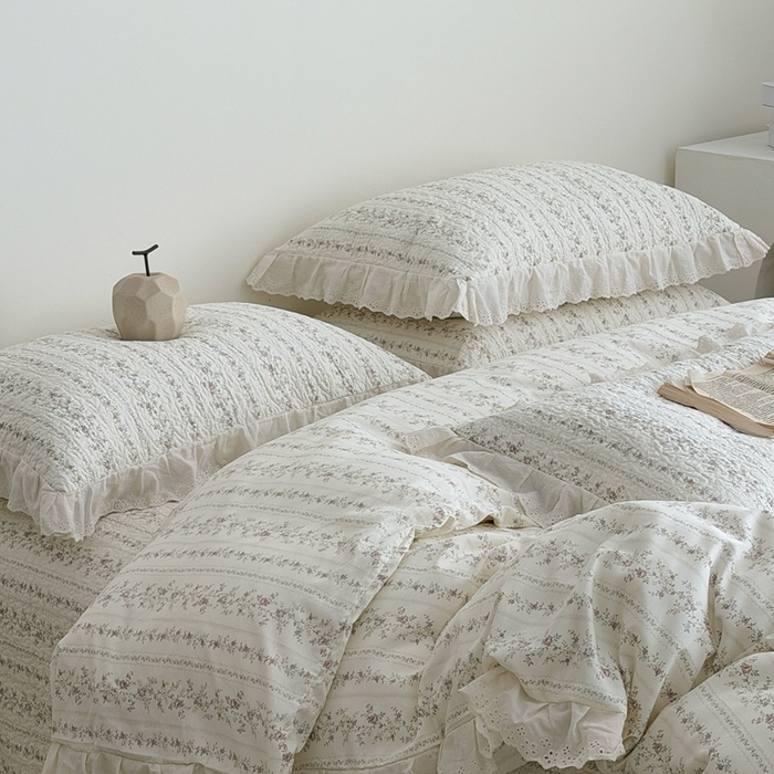 91家纺网 家纺一手货源 找家纺 佰织鑫家居 2026新款全棉法式砂洗棉花床盖款被套四件套 云裳